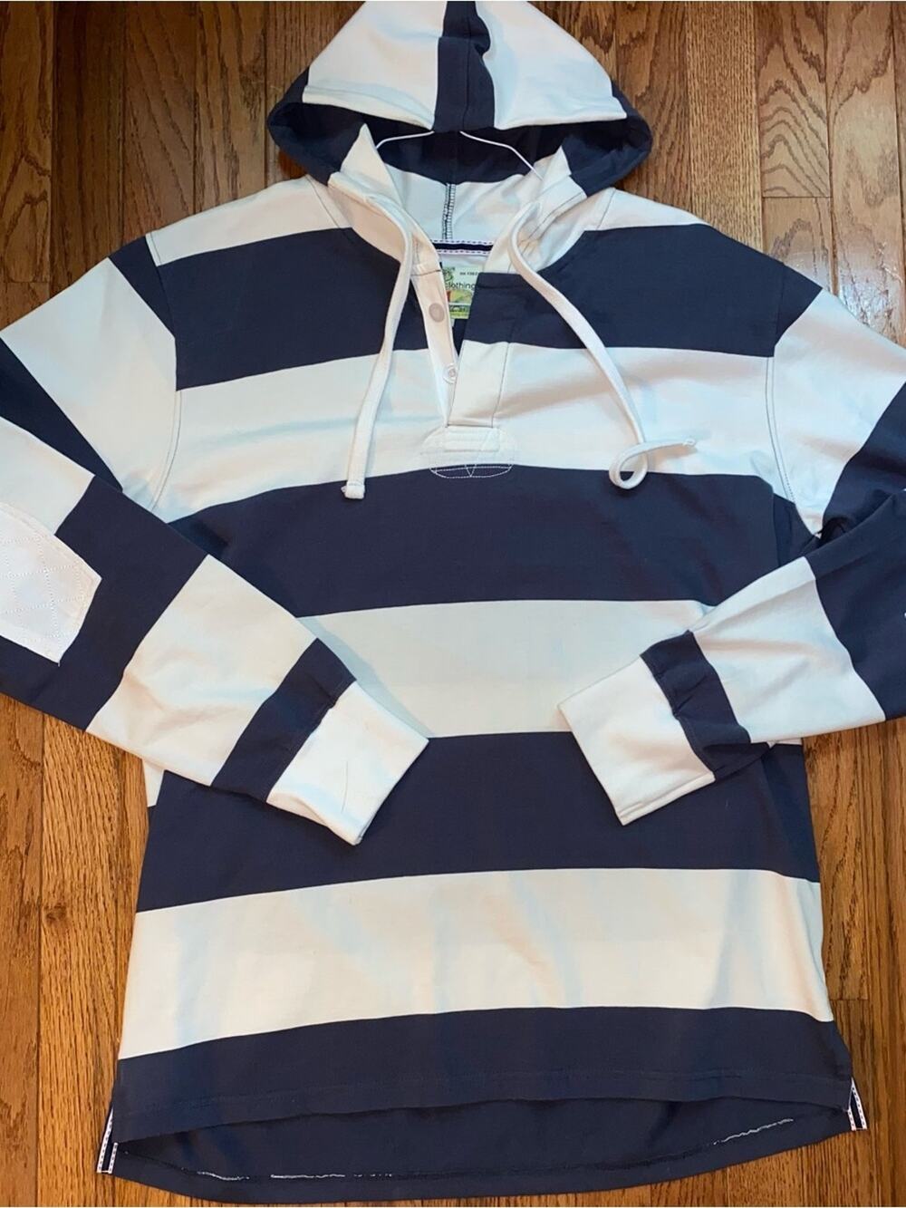 T Dalton $80 Hooded Mens Rugby Navy/White Stripe MEDIUM NWOT
